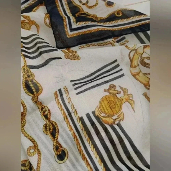 VINTAGE ITALIAN Square Scarf Nautical Gold Navy Art of the Scarf EUC Coastal - Picture 2 of 7